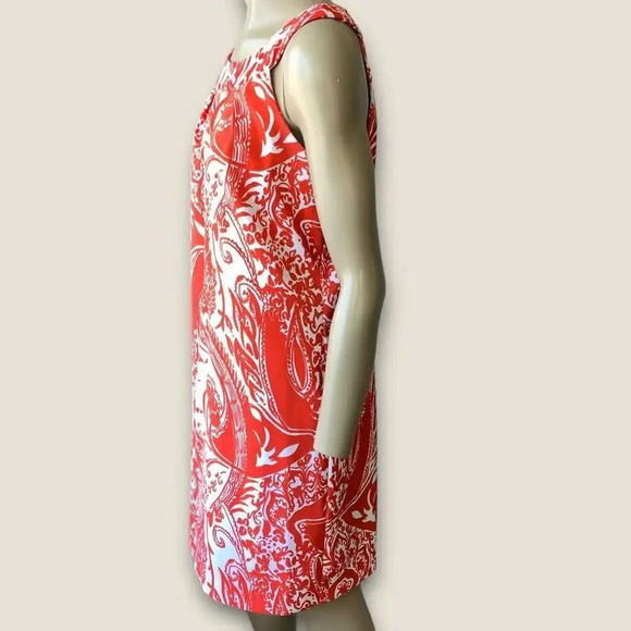 Perceptions New York Paisley Sleeveless Shift Tank Dress Stretchy Size 12 Coral - Picture 3 of 14